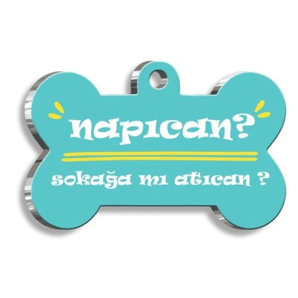 Napıcan? Mavi Kemik Şekilli Köpek Künyesi Medium 2,6 x 3,8 cm ürün görseli 1