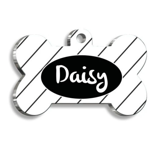 Siyah Çizgili Kemik Şekilli Kedi Köpek Künyesi XLarge 3,3 x 5 cm ürün görseli 1