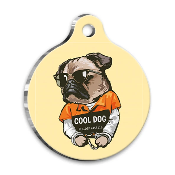 İllüstrasyon Pug Yuvarlak Köpek Künyesi Large 3,8 cm ürün görseli 1