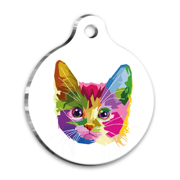 İllüstrasyon Renkli Yuvarlak Kedi Künyesi Medium 3 cm ürün görseli 1
