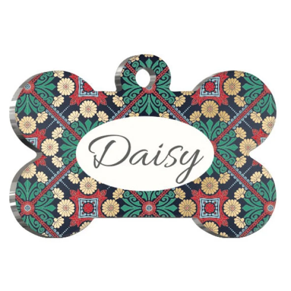 Mandala Desenli Yeşil Kırmızı Kedi Köpek Künyesi ürün görseli 1