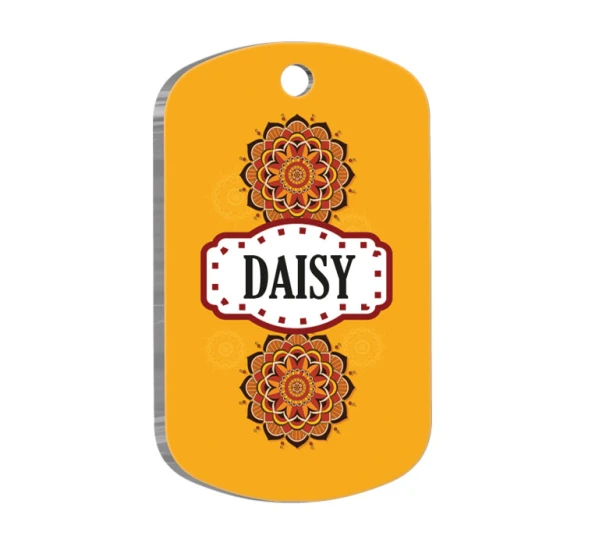 Mandala Turuncu Desenli Askeri Kedi Köpek Künyesi Large 2,9 x 5 cm ürün görseli 1