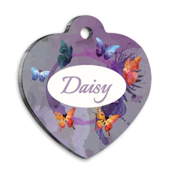Suluboya Kelebekler Kalp Şekilli Kedi Köpek Künyesi Large 4,2 x 4,5 cm ürün görseli 1