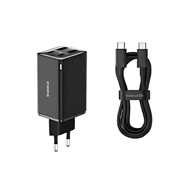 Baseus Super Şarj Akım Korumalı GaN6 Pro 65W Şarj Başlık Ve 100W Şarj Kablo 2xUSB-C 2xUSB Şarj Aleti