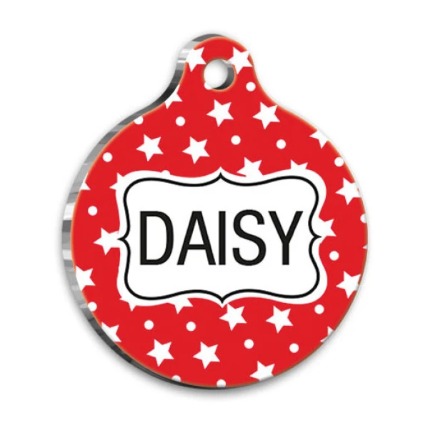 Kırmızı Yıldızlı Yuvarlak Kedi Köpek Künyesi Large 3,8 cm ürün görseli 1