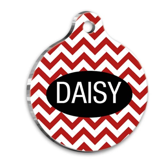 Kırmızı Zikzak Yuvarlak Kedi Köpek Künyesi Medium 3 cm ürün görseli 1