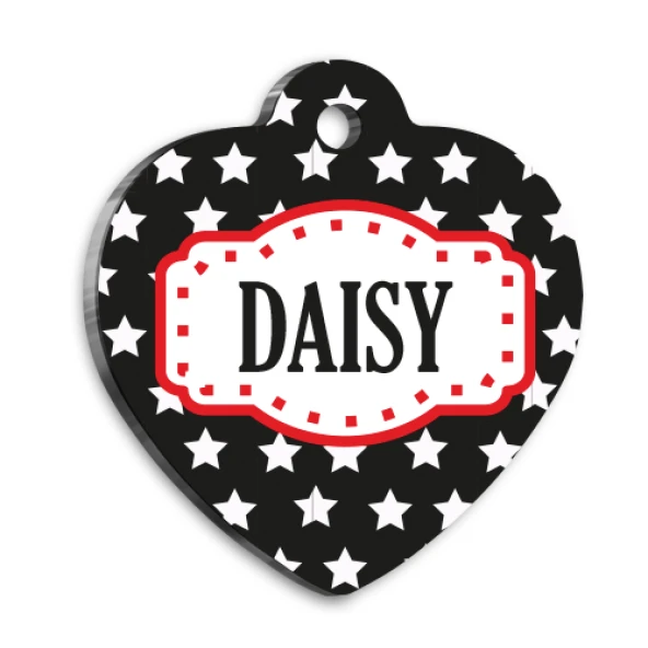 Siyah Üstüne Yıldızlı Kalp Kedi Köpek Künyesi ürün görseli 1