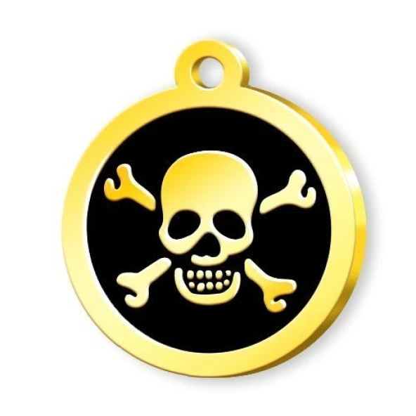 Altın Kaplama Kuru Kafa Künye - Siyah ürün görseli 1