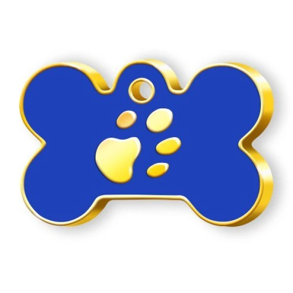 Kemik Şeklinde Altın Kaplama  Büyük Köpek Künyesi (Lacivert) ürün görseli 1