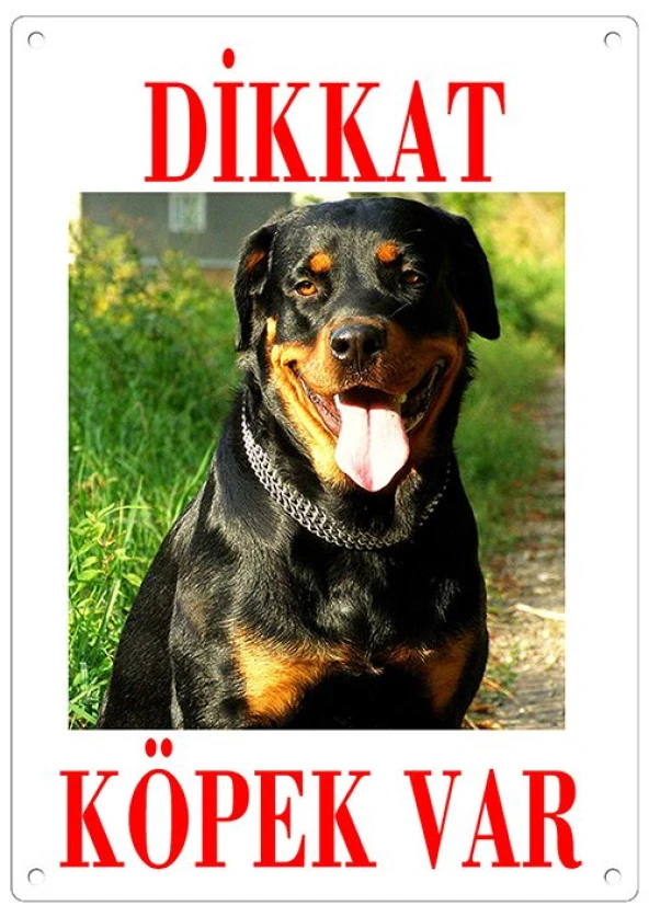 Dikkat Köpek Var Uyarı Levhası (Renkli Rottweiler) ürün görseli 1