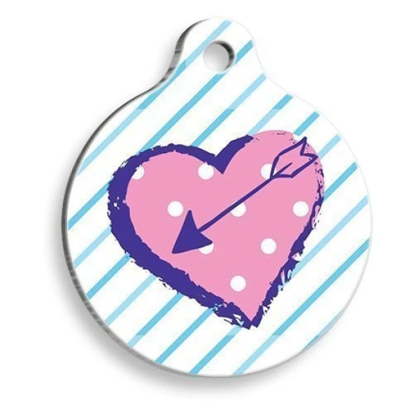 Pembe Puantiyeli Kalp Yuvarlak Kedi ve Köpek Künyesi Large: 3,8 cm. ürün görseli 1