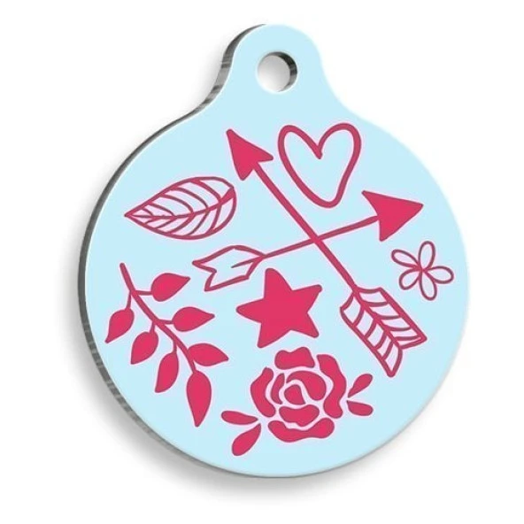 Sevgi Temalı Pembe Yuvarlak Kedi ve Köpek Künyesi Large: 3,8 cm. ürün görseli 1