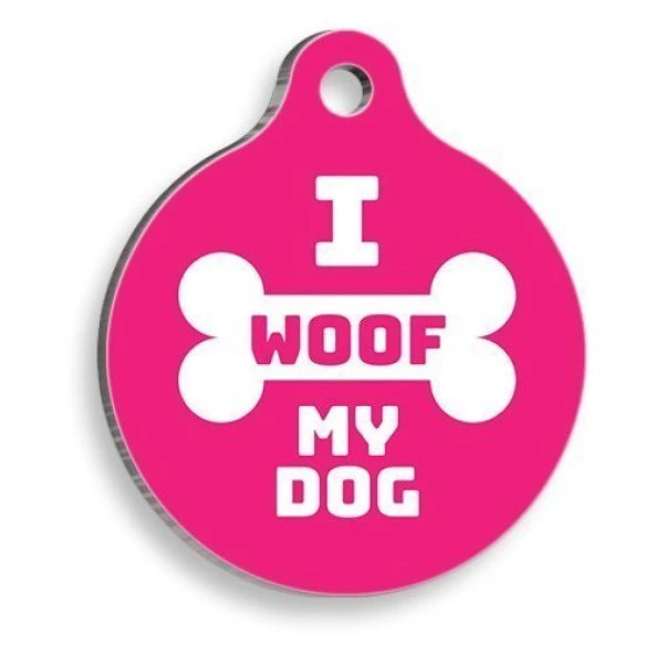 I Woof My Dog Pembe Yuvarlak Köpek Künyesi Small: 2,5 cm. ürün görseli 1
