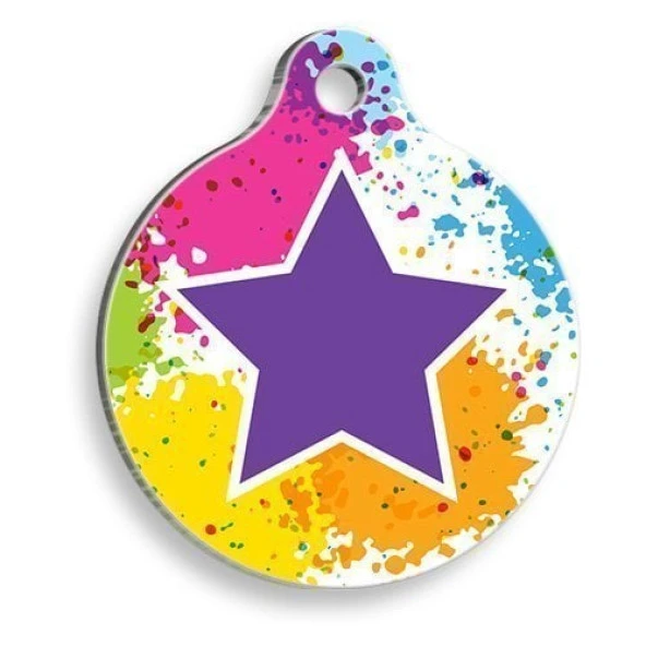 Mor Yıldız Yuvarlak Kedi ve Köpek Künyesi Medium: 3 cm. ürün görseli 1