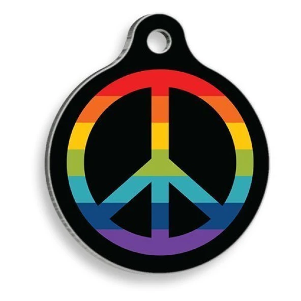 Siyah Üstüne Barış İşareti Yuvarlak Kedi ve Köpek Künyesi ürün görseli 1