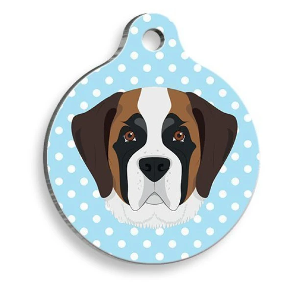Mavi Puantiyeli Saint Bernard Yuvarlak Köpek Künyesi Medium: 3 cm. ürün görseli 1