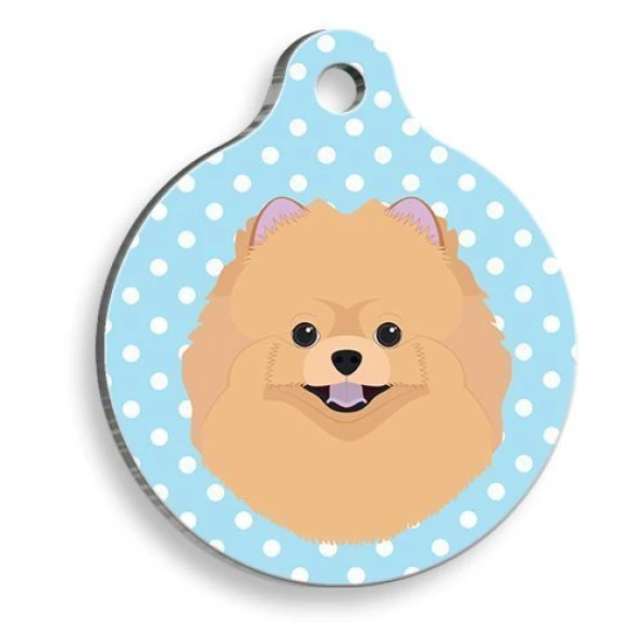 Mavi Puantiyeli Pomeranian Yuvarlak Köpek Künyesi Small: 2,5 cm. ürün görseli 1