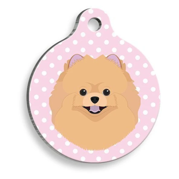 Pembe Puantiyeli Pomeranian Yuvarlak Köpek Künyesi Large: 3,8 cm. ürün görseli 1