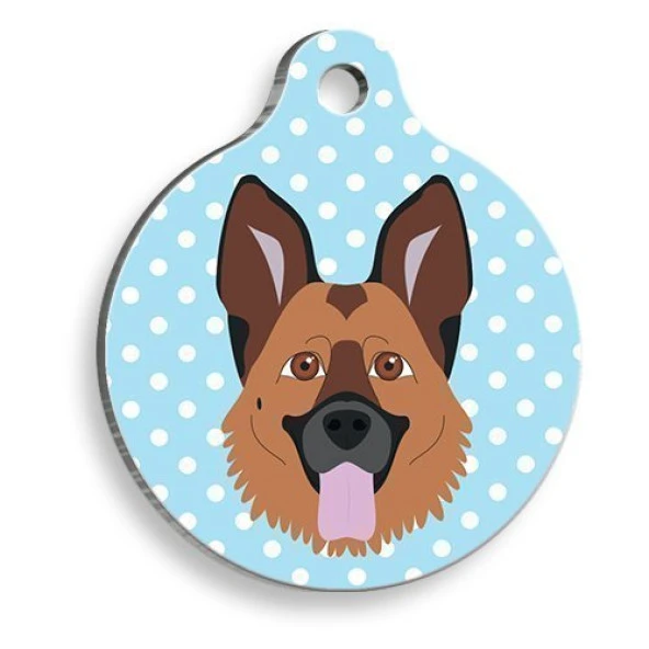 Mavi Puantiyeli Alman Kurdu Yuvarlak Köpek Künyesi Medium: 3 cm. ürün görseli 1