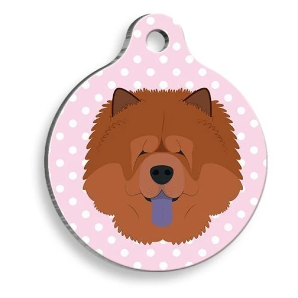 Pembe Puantiyeli Çov-çov Yuvarlak Köpek Künyesi Small: 2,5 cm.