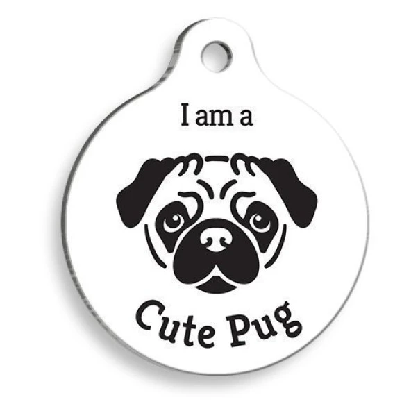 Beyaz Pug Yuvarlak Köpek Künyesi Large: 3,8 cm. ürün görseli 1