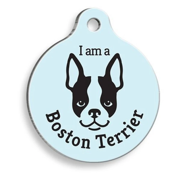 Mavi Boston Terrier Yuvarlak Köpek Künyesi ürün görseli 1