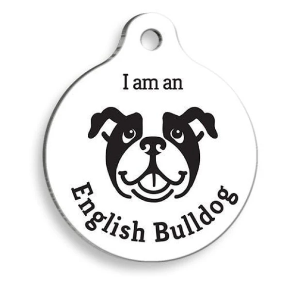 Beyaz English Bulldog Yuvarlak Köpek Künyesi Medium: 3 cm. ürün görseli 1