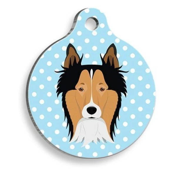 Mavi Puantiyeli Border Collie Yuvarlak Köpek Künyesi ürün görseli 1