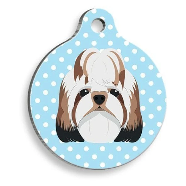 Mavi Puantiyeli Shih Tzu Yuvarlak Köpek Künyesi Large: 3,8 cm. ürün görseli 1