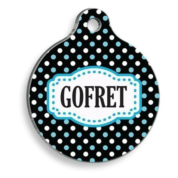 Mavi Beyaz Puantiyeli Yuvarlak Kedi ve Köpek Künyesi Medium: 3 cm. ürün görseli 1