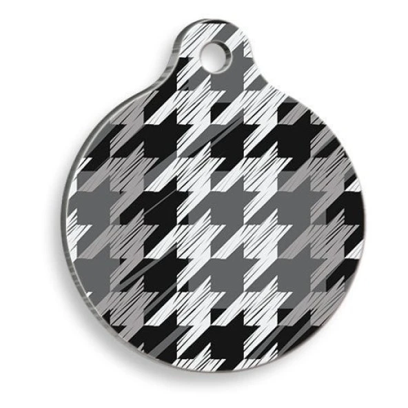 Kaz Ayağı Desenli Yuvarlak Kedi ve Köpek Künyesi Medium: 3 cm. ürün görseli 1