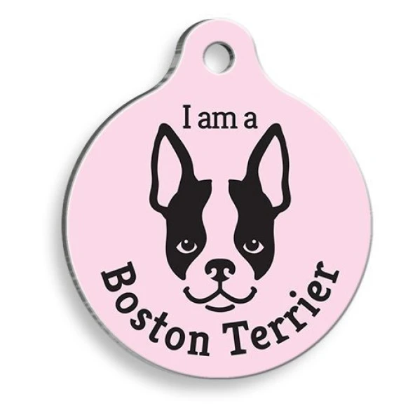 Pembe Boston Terrier Yuvarlak Köpek Künyesi ürün görseli 1