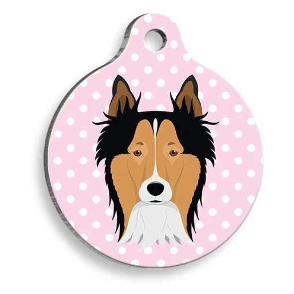 Pembe Puantiyeli Border Collie Yuvarlak Köpek Künyesi Medium: 3 cm. ürün görseli 1