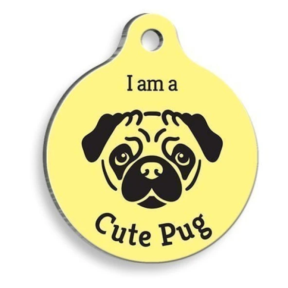 Sarı Pug Yuvarlak Köpek Künyesi Medium: 3 cm. ürün görseli 1