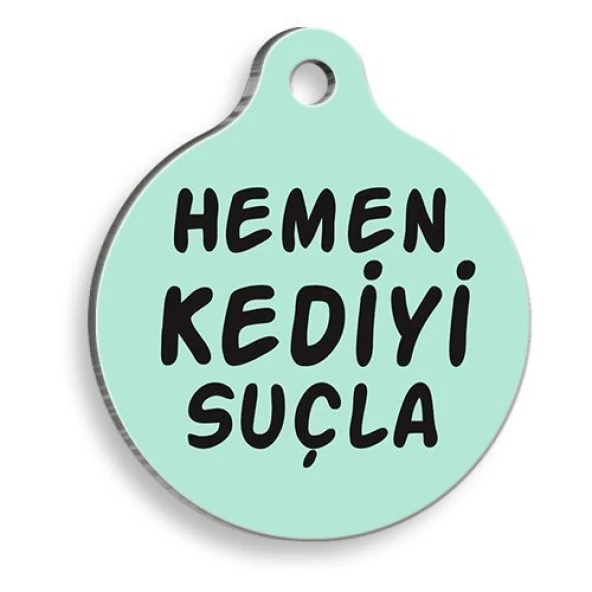 Kediyi Suçla Yuvarlak Kedi Künyesi Large: 3,8 cm. ürün görseli 1