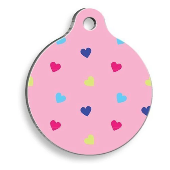 Renkli Kalpler Yuvarlak Kedi ve Köpek Künyesi Medium: 3 cm. ürün görseli 1