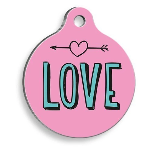 Pembe Aşk Yuvarlak Kedi ve Köpek Künyesi Small: 2,5 cm. ürün görseli 1