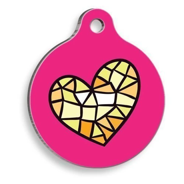 Mozaik Kalp Yuvarlak Kedi ve Köpek Künyesi Large: 3,8 cm. ürün görseli 1