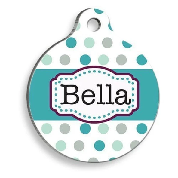 Mavi Puantiyeli Yuvarlak Kedi ve Köpek Künyesi Large: 3,8 cm. ürün görseli 1