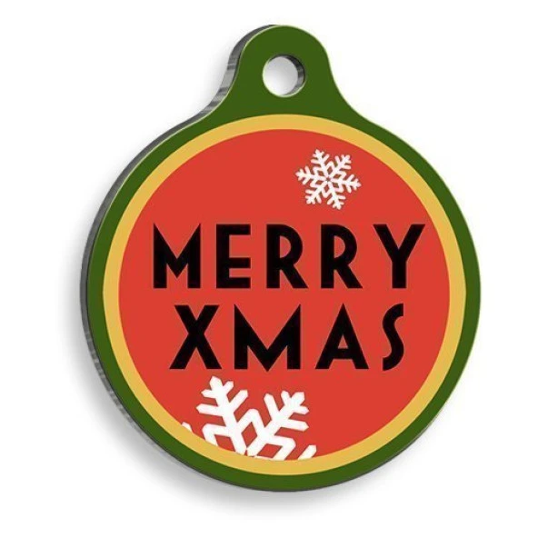 Christmas Serisi Merry Xmas Yuvarlak Kedi ve Köpek Künyesi Small: 2,5 cm. ürün görseli 1