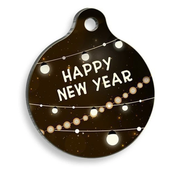 Christmas Serisi Brown Happy New Year Yuvarlak Kedi ve Köpek Künyesi ürün görseli 1