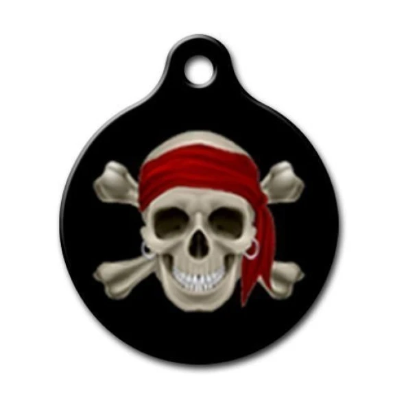 Kurukafa Korsan Desenli Yuvarlak Kedi Köpek Künyesi Medium ürün görseli 1