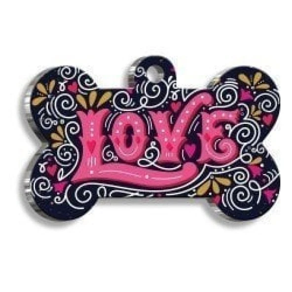 Love Kaligrafi Kemik Şekilli Kedi Köpek Künyesi Medium: 2,6 x 3,8 cm. ürün görseli 1