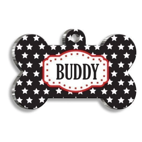 Siyah Üstüne Yıldızlı Kedi Köpek Künyesi ürün görseli 1