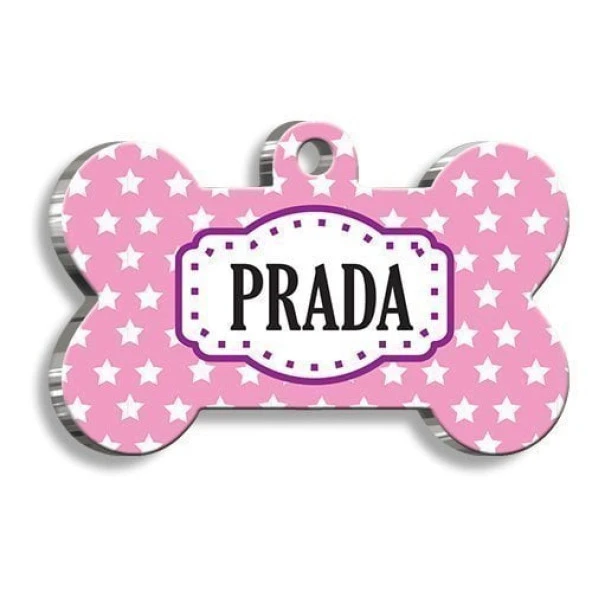 Pembe Üstüne Yıldızlı Kedi Köpek Künyesi Small: 2,1 x 3,1 cm. ürün görseli 1