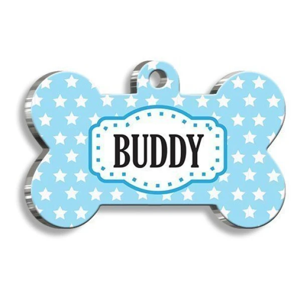 Mavi Üstüne Yıldızlı Kedi Köpek Künyesi ürün görseli 1