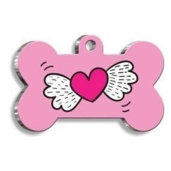 Uçan Kalp Pembe Kedi  Köpek Künyesi XLarge: 3,3 x 5 cm. ürün görseli 1