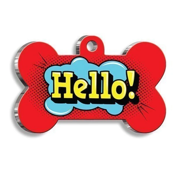 Hello Kemik Şekilli Köpek Künyesi Medium: 2,6 x 3,8 cm. - 1