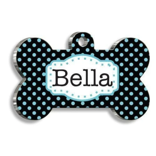 Mavi Puantiyeli Kedi Köpek Künyesi Medium: 2,6 x 3,8 cm. ürün görseli 1