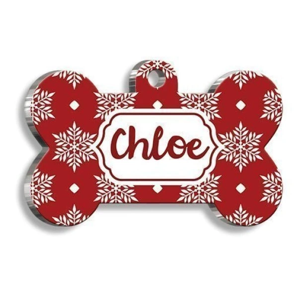 Kırmızı Kar Taneli Kedi Köpek Künyesi XLarge: 3,3 x 5 cm. ürün görseli 1